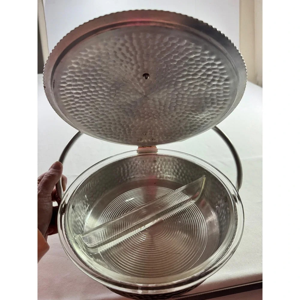 Nasco Italy Silent Butler Hammered‎ Aluminum Divided Glass Insert 8